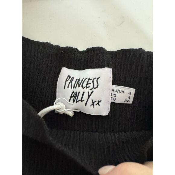 NWT Princess Polly Cropped Stretchy Blouse Black Short Sleeve Size US 4 (S) - Picture 3 of 10